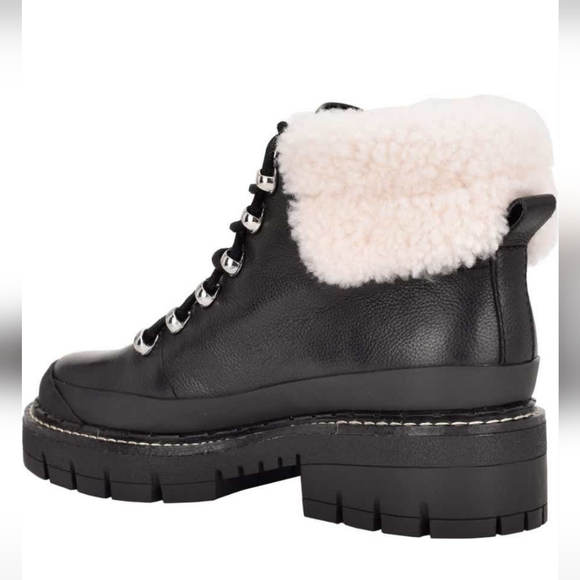 Marc Fisher LTD Cade Genuine Leather Shearling Cuff Lace-Up Boot Size 9 #465 - Picture 2 of 7